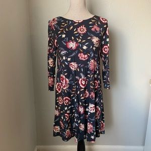 Loft blue and pink floral print shift dress size XS